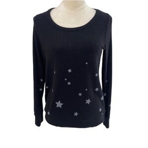 Chaser black crewneck long sleeve sweater silver star design Size S